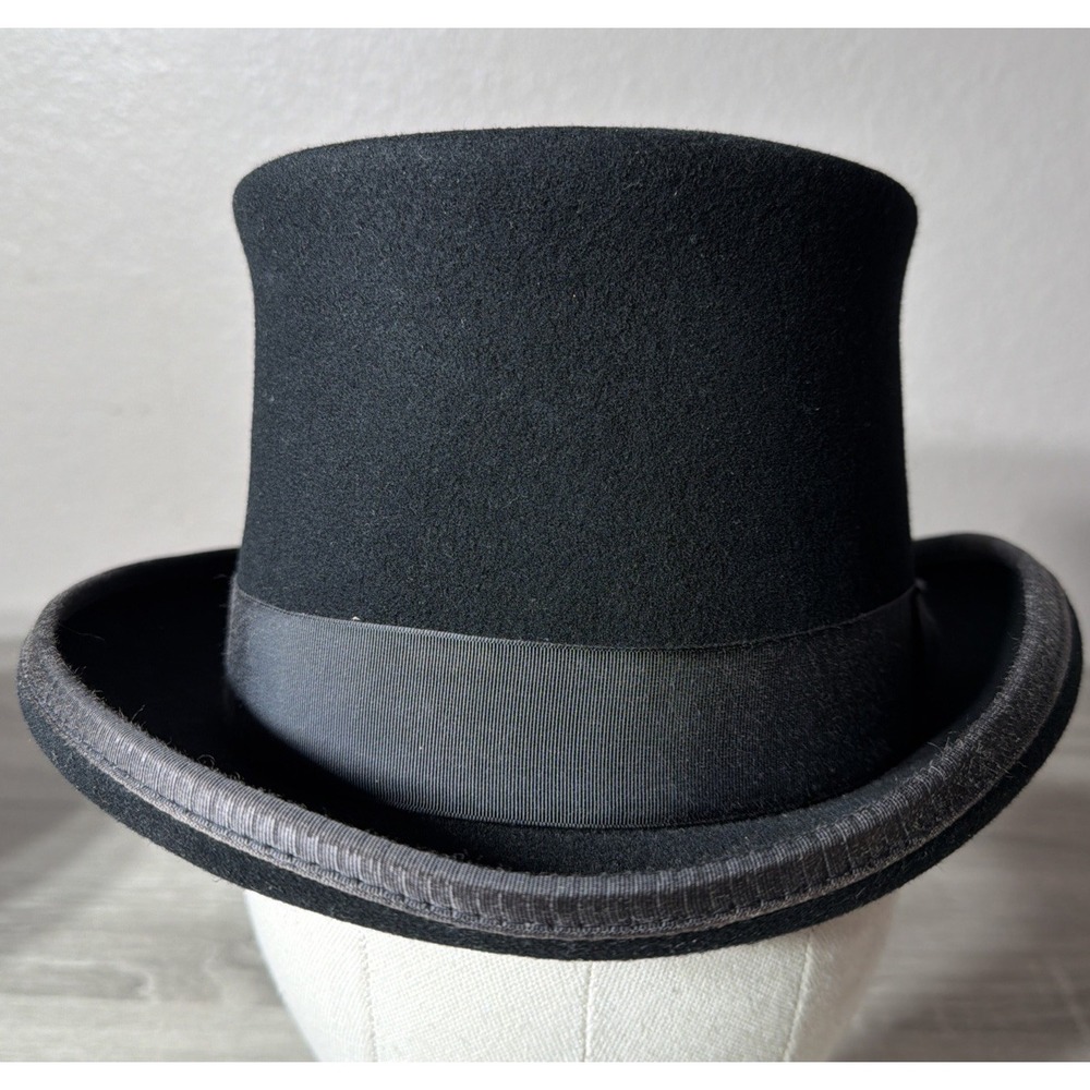HXC Hatcrafters 100% Wool Black Top Hat 5.5" Tall Hat Unisex Size Large.